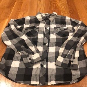 100% cotton black and white plaid button down.
